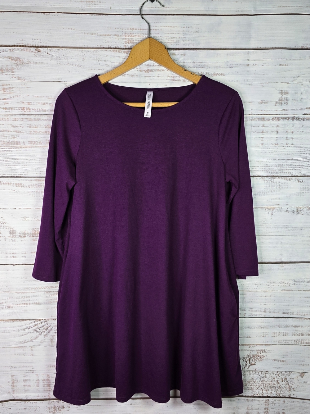 Zenana Premium Women’s Medium Purple 3/4 Sleeve Swing Tunic Dress